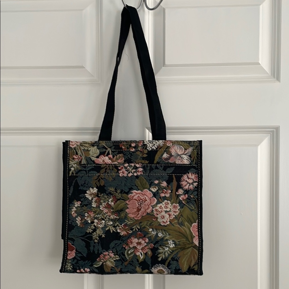Black and Pink Floral Totes with Structured Design